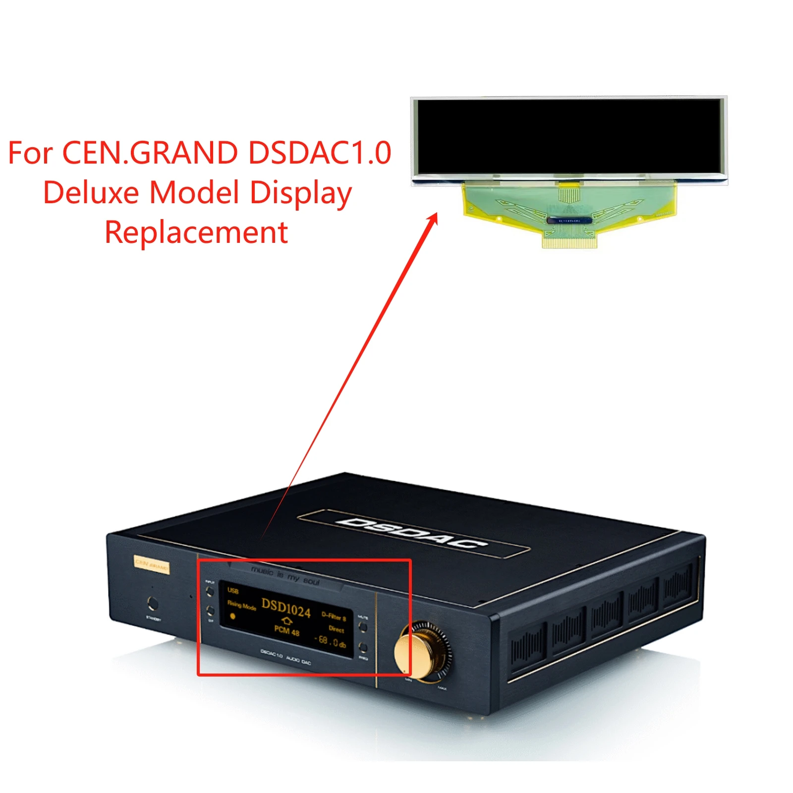 NEW Orginal Yellow Font Display Screen for CEN.GRAND DSDAC1.0 Deluxe Model Replacement