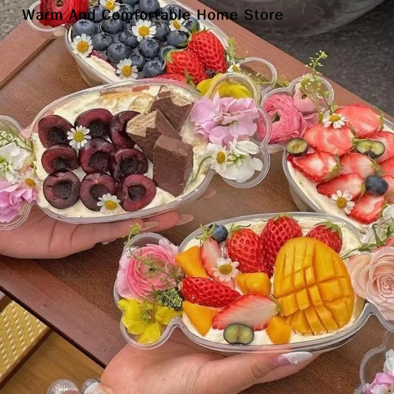 【W】5Pcs Cute Candy Shaped Clear Plastic Storage Box Airtight Lid Free DIY Stickers For Snack Packing Kids Party Favors