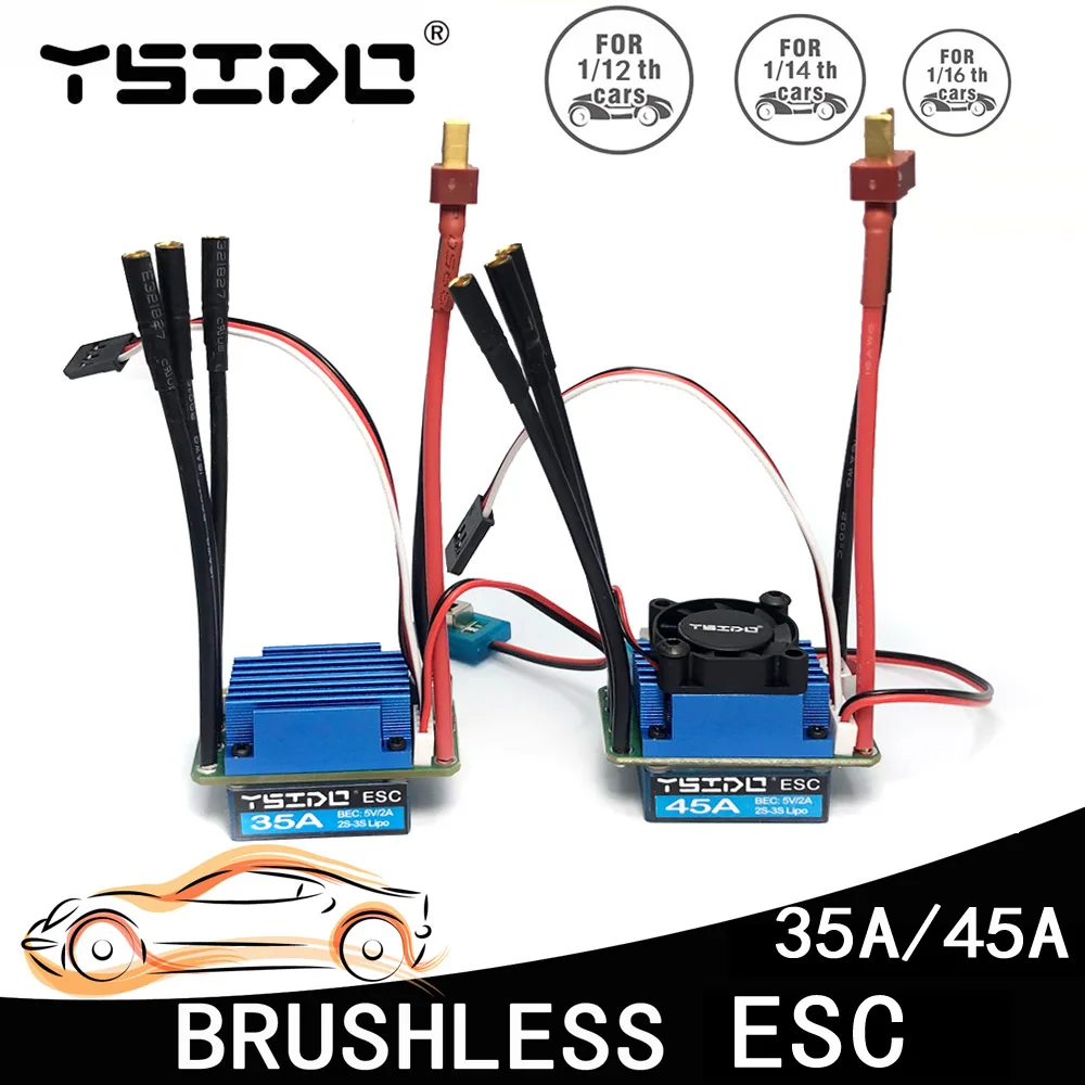

YSIDO 35A 45A Brushless ESC Electric Speed Contorller for Traxxas HSP Tamiya 1/12 1/14 1/16 RC Car