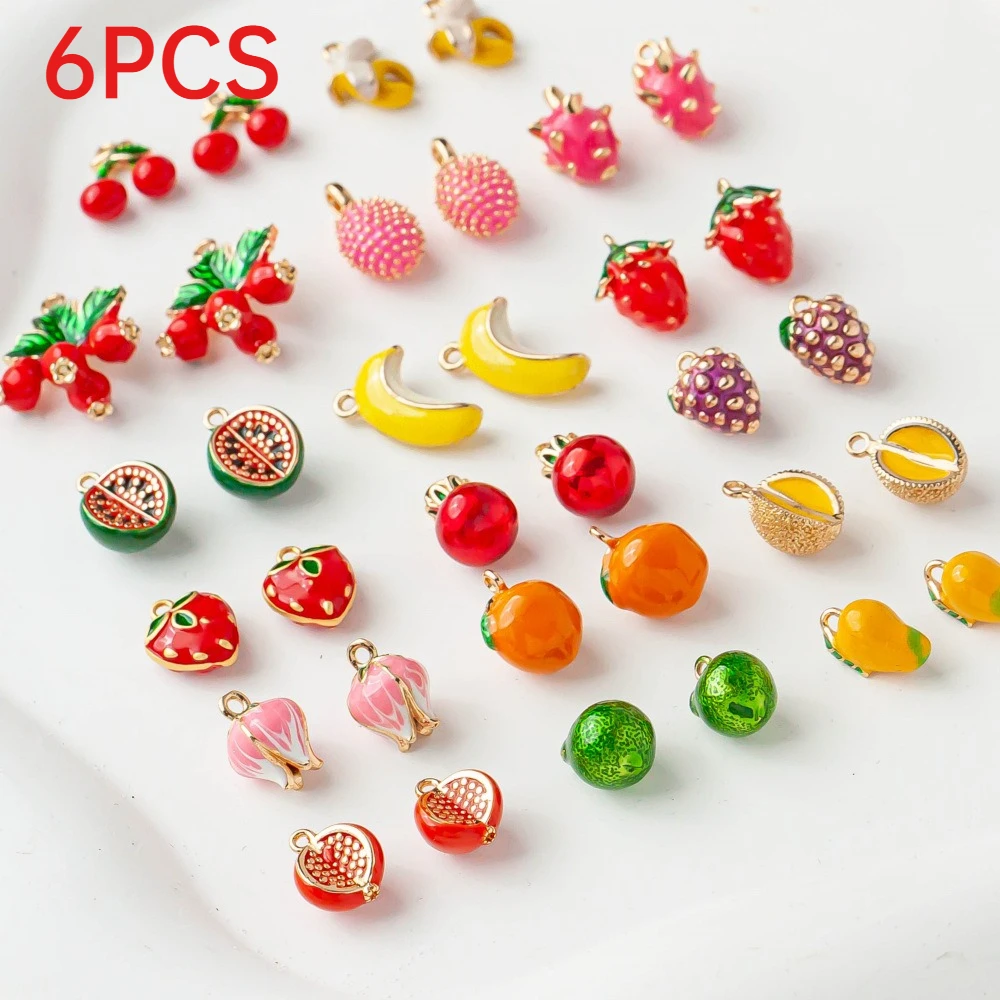 6Pcs Cute Mini Fruit Collection Copper Charms Dangle Pendants DIY Jewelry Making Accessories For Bracelet Necklace Earring