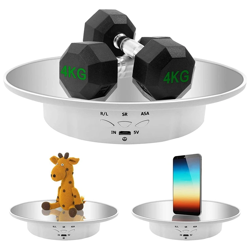 DT19 2X Motorized Rotating Display Stand, 7.87Inch,Mirror Covered 360 Degree Turntable Display Stand for Photography (White)