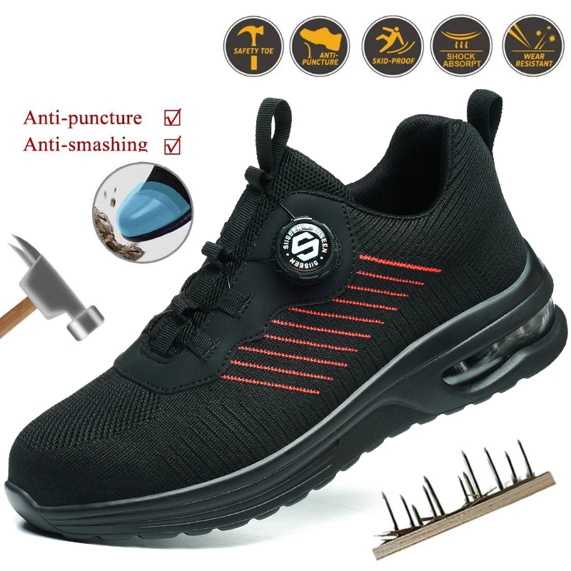 New lightweight swivel button men's shoes non-slip wear-resistant anti-smash anti-stabbing safety shoes work shoes