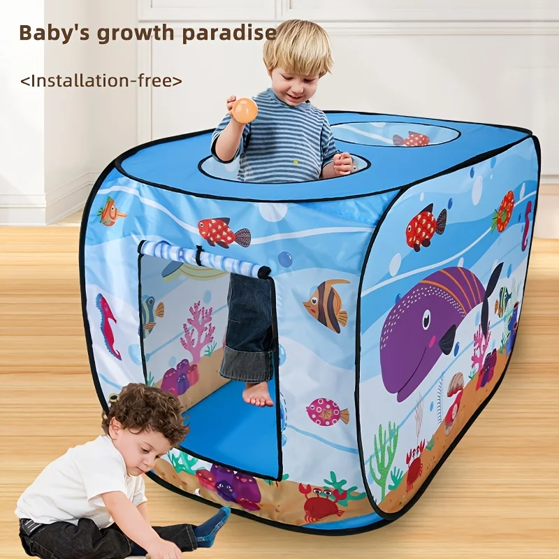 Ocean Themed Pop Up Play Tent for Youngsters Durable Steel Frame Polyester Fabric Multicolor Perfect for Indoor Outdoor Fun