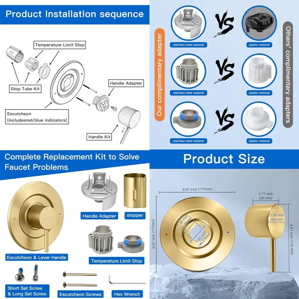 

Brushed Gold Shower and Tub Trim Kit with Lever Handle for Balanced Tub and Shower Systems