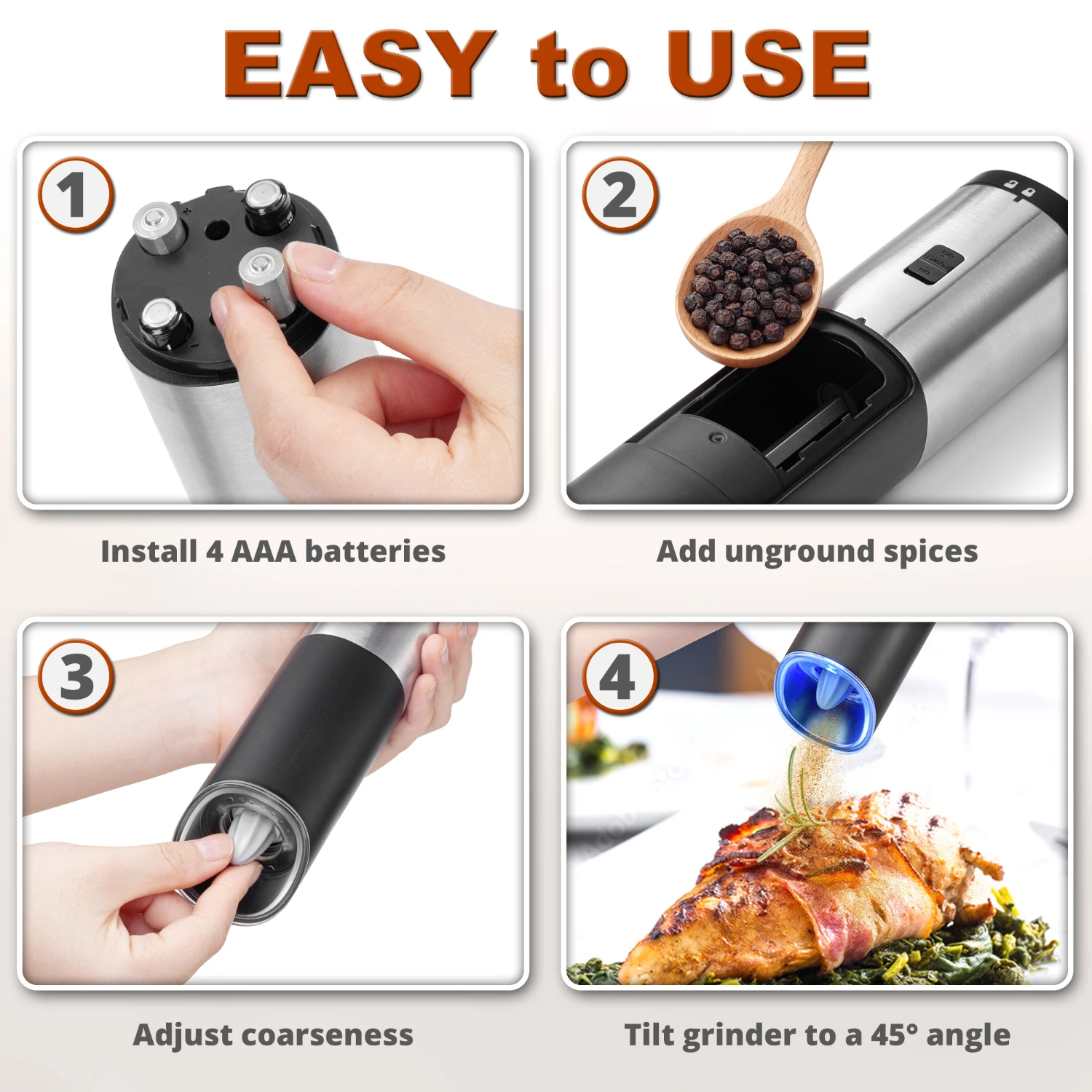 

Salt and Pepper Spice Automatic Mill, Black & Silver by