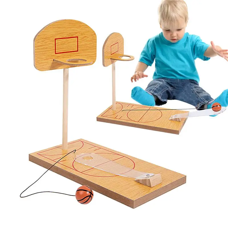 Wooden Basketball Game Sturdy Mini Basketball Set Interactive Miniature Novelty Toys Portable Fun For All Ages