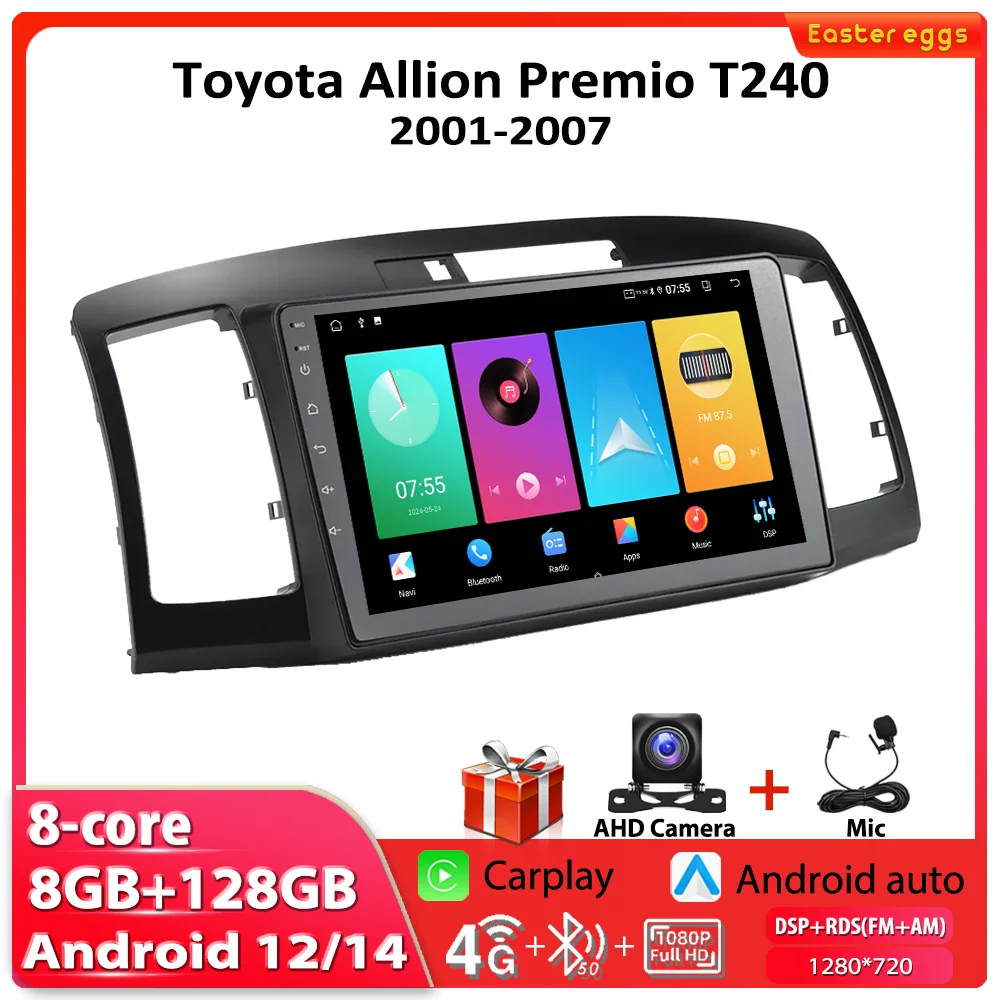 For Toyota Allion Premio T240 2001-2007 Car Radio Multimedia Player Navigation GPS 4G WIFI Android Auto Carplay Stereo Headunit