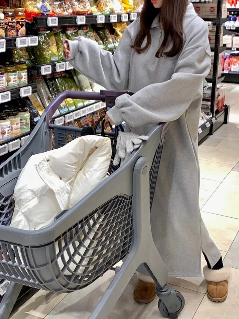 루즈핏 기모 스웨트셔츠 여성용 가을 겨울 루즈핏 롱 슬리브 캐주얼 출퇴근룩