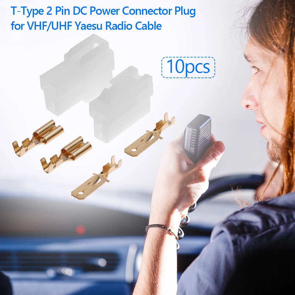 Power Connector Plugs Wear-resistant 10 Sets T Type DC Power Supply Socket Connector For VHF/UHF Kenwood ICOM Yaesu
