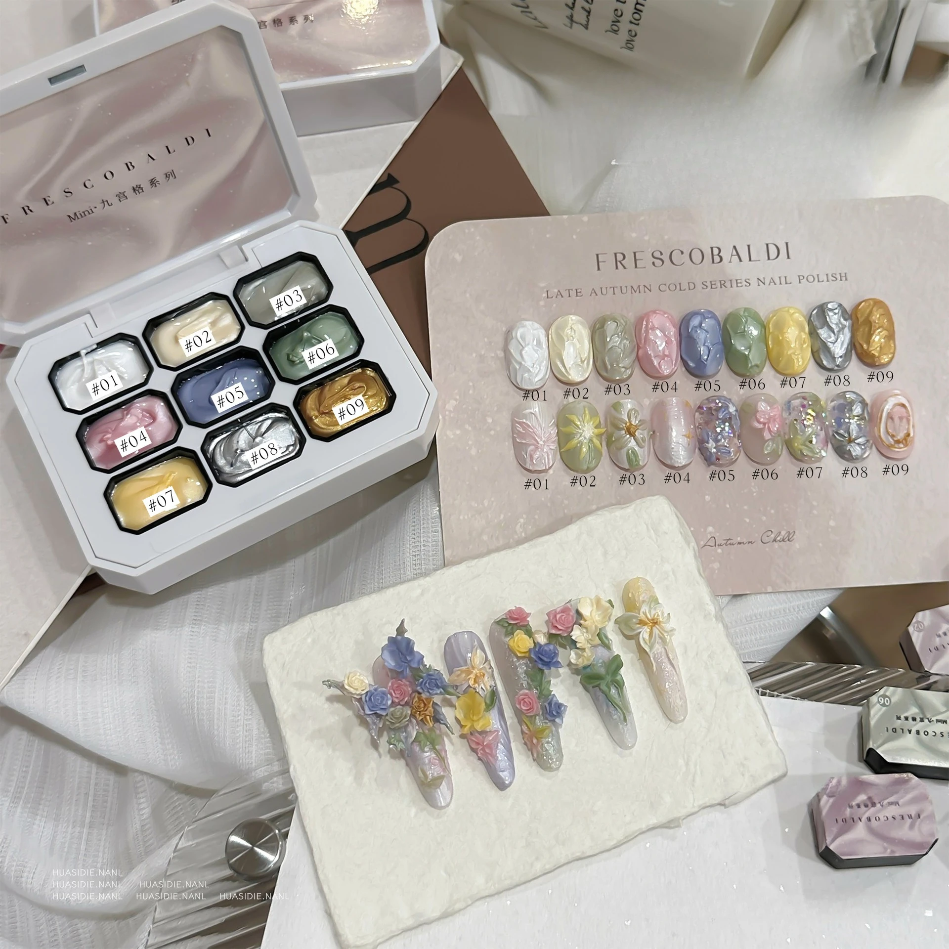

2.5gx9Color Satin Pearl Oil Painting Gel Polish Fairy Powder Cream Popularity Brocade Powder Solid State Solid Nail Art Manicure