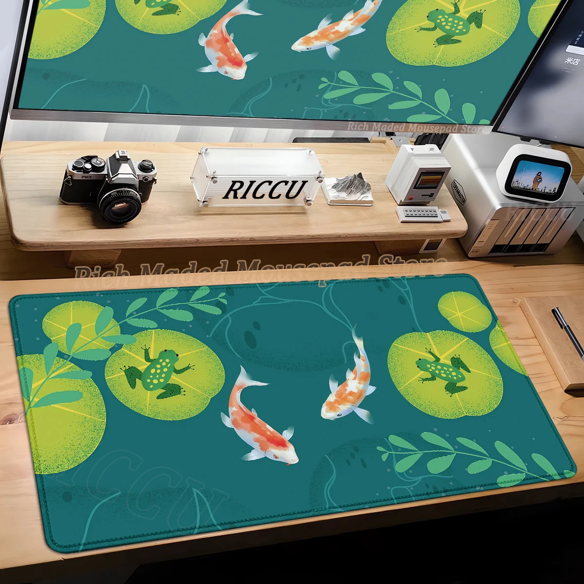 

Japanese Desk Mat Green Plants Mouse Pad Koi Fish Japan Art Seal Yin-yang fish Large XXL Gaming Deskmat Rubber Extended Mousepad
