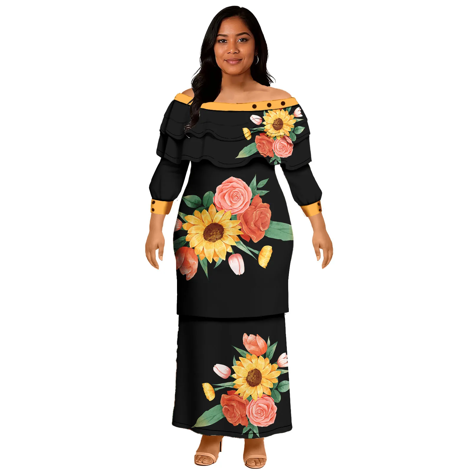 Roupas de Designer Personalizadas, Vestuário Feminino Polinésio de Praia, Elegante Puletasi Samoano, Conjunto de 2 Peças, Vestidos Florais Havaianos para Mulheres