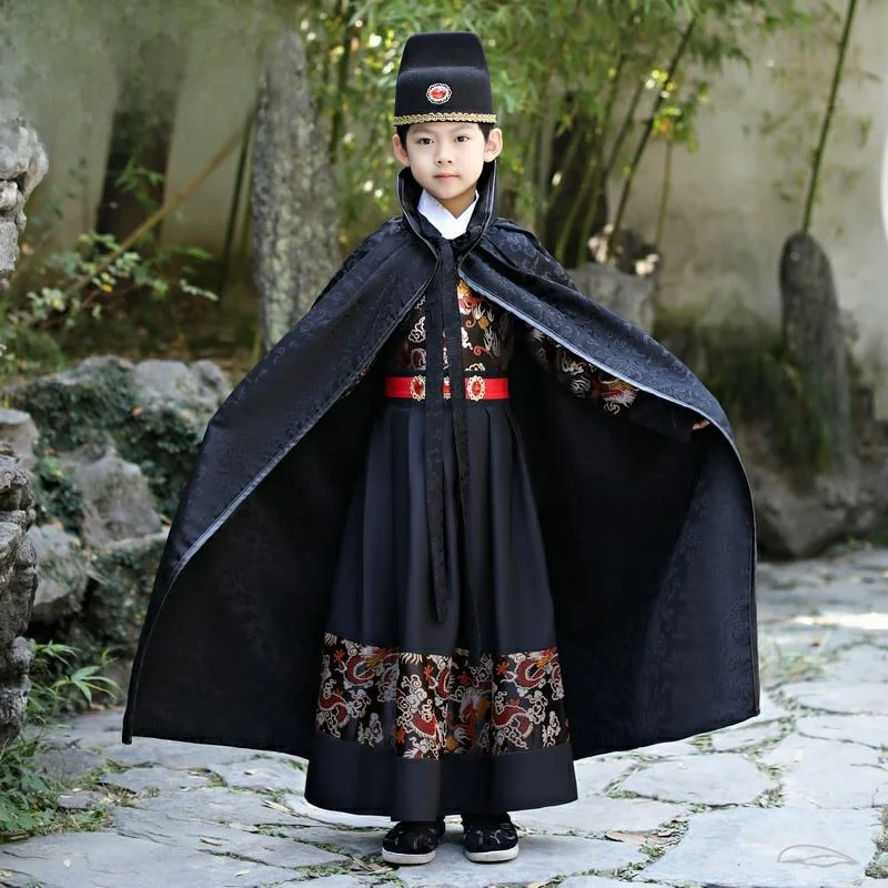 

Детский костюм в стиле династии Мин, из хлопка и льна, высококачественный гобеленовый, для ролевых игр, комплект из четырех предметов, для капитанов