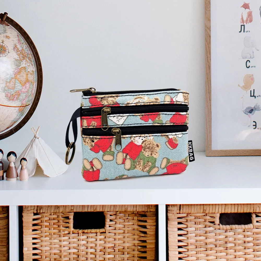 

New Canvas Wallet Prints Cartoon Card Organizer Multi-function Money Bag