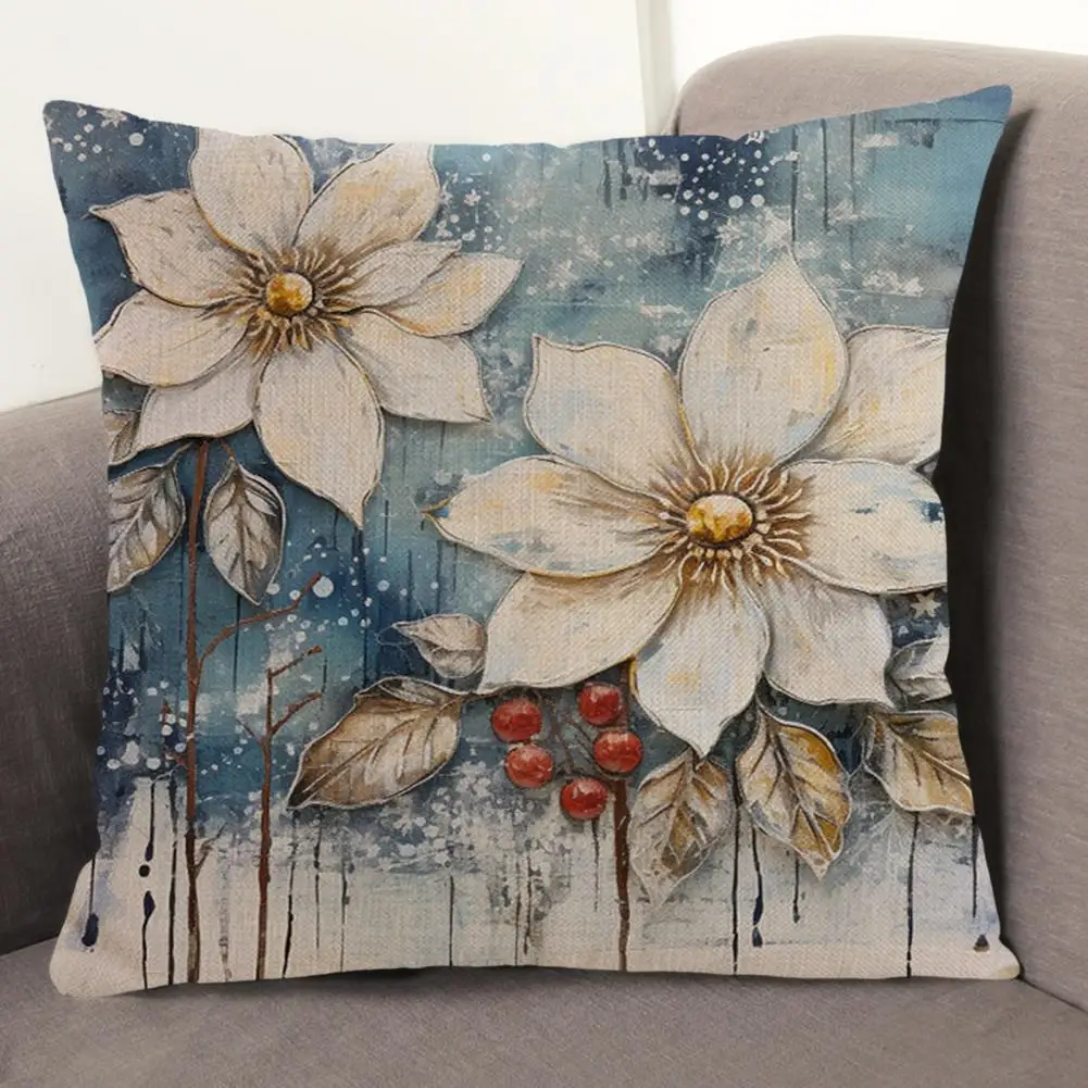 

Floral Print Cushion Cover Elegant Floral Print Pillowcase Cushion Cover with Zipper Durable Non-fading Decorative for Home