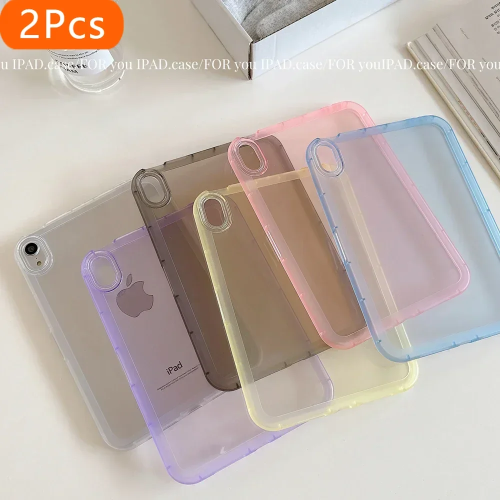 2Pcs Shockproof Case for iPad Pro 13 11 2024 12.9 10 10.2 Air Mini 6 5 4 10.9 2022 2021 2020 Cover Clear Soft Color Bumper Full