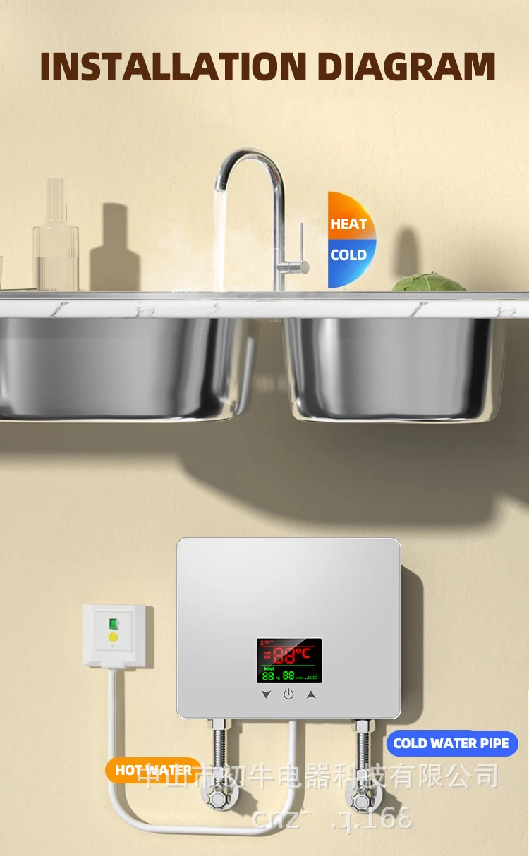 Aquecedor de água elétrico instantâneo, 3000w/5500w, para banho, chuveiro, aquecedores elétricos de parede com controle remoto, 110v/220v com led