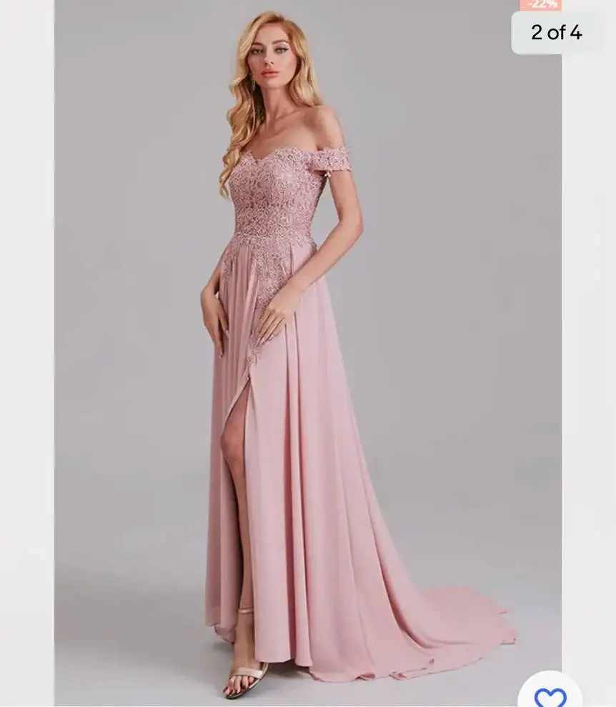 Chiffon Off-The-Shoulder A-Line Appliqued Long Bridesmaid Dresses Zipper Backless High Slit Elegant Evening Dresses for Wedding