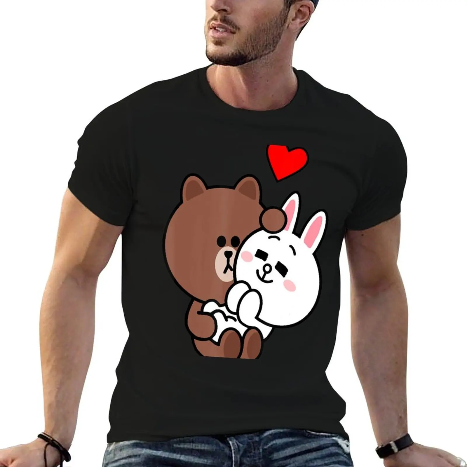 

Cute Brown Bear Cony Rabbit Me Tenderly Romantic T-Shirt black cotton t-shirt plain for man package essential t shirt T-Shirt