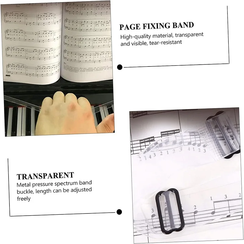 Music Book Clip Transparent Piano Page Sheet Pressure Band Fix Strap Music Score Folder Bookmark Stand Fixing Strip Accessories