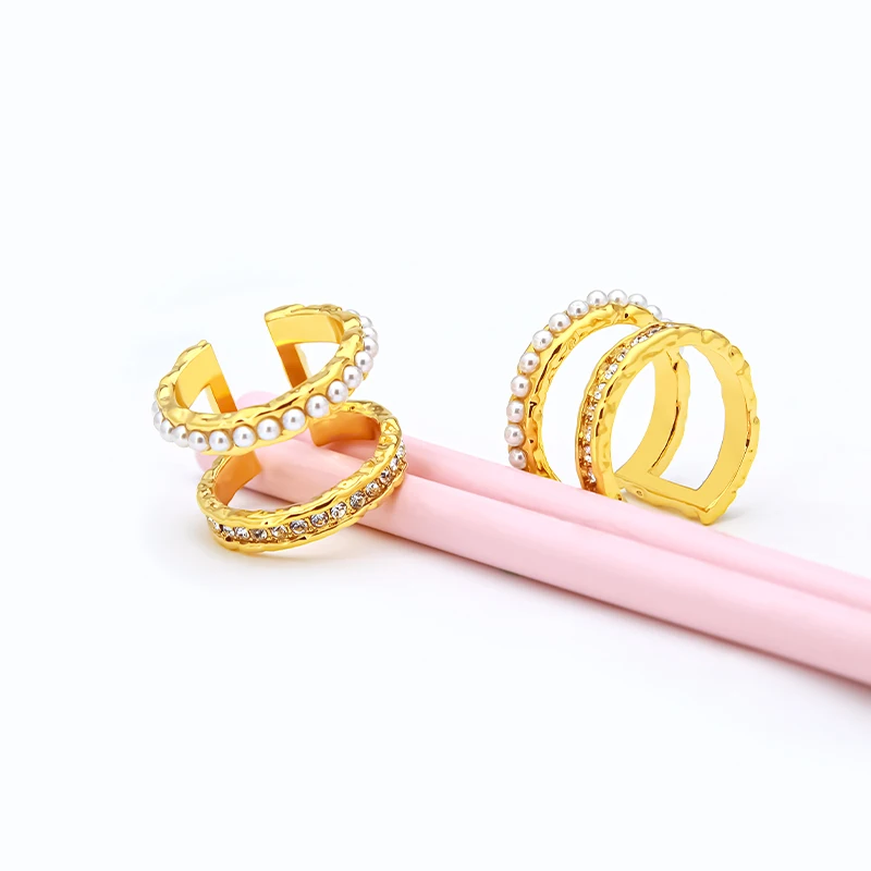 Cutout Double Line Ring For Women Pearl Gold Color 18K Plated Fashion Jewelry Rings Simple Office Dropship Anillos Mujer Dropshi