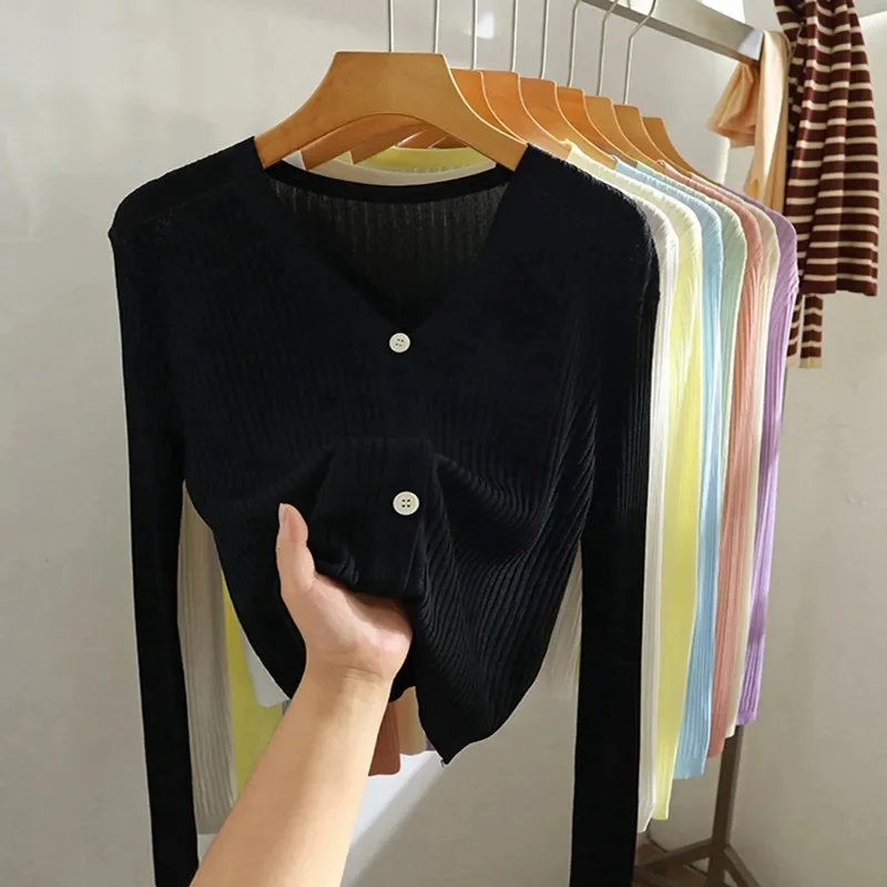 2024 New Women Cardigans Sweater V-neck Spring Autumn Knitted Cashmere Cardigans Solid Single Breasted Womens Knitwear Sweaters