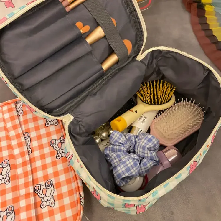 Bolsa de maquiagem estampada para mulheres, grande capacidade, organizador cosmético portátil portátil, cosméticos para senhoras, bolsa de maquiagem