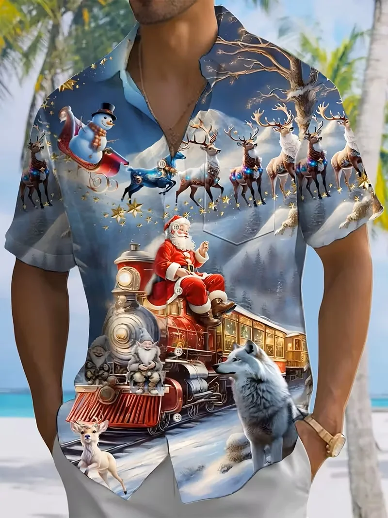 

Рождественская новая мужская повседневная рубашка, осень-зима 2025, милая и забавная футболка, рубашка с короткими рукавами