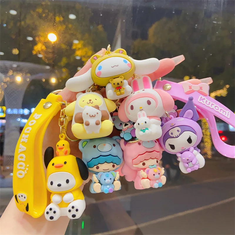 Kawaii Sanrio Keychain Cute Kuromi My Melody Keyring Girls Anime Cinnamoroll Pompom Purin Pendant Keychains Children Toys Gifts