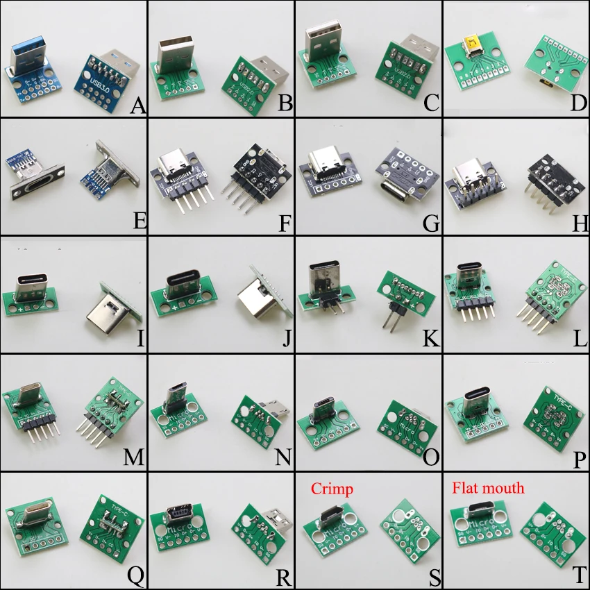 2-10PCS Micro Mini USB Type C 2Pin 3.0 2.0 Female Male connector Data Charging Cable Jack Test Board with Pin Header 90 Degree