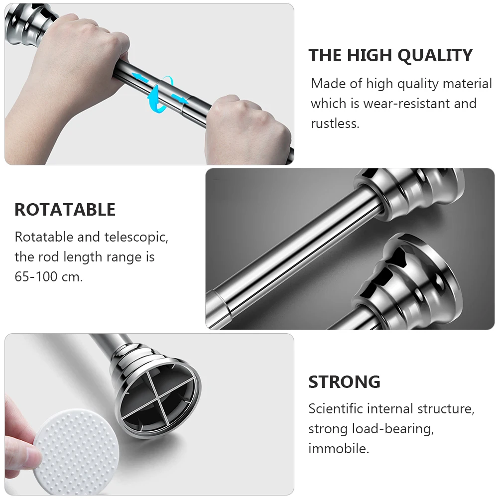 

Shower Curtain Rod Heavy Duty Adjustable Telescopic 201 Stainless Steel Double Spring Pressure Waterproof Flexible Rubber Safe