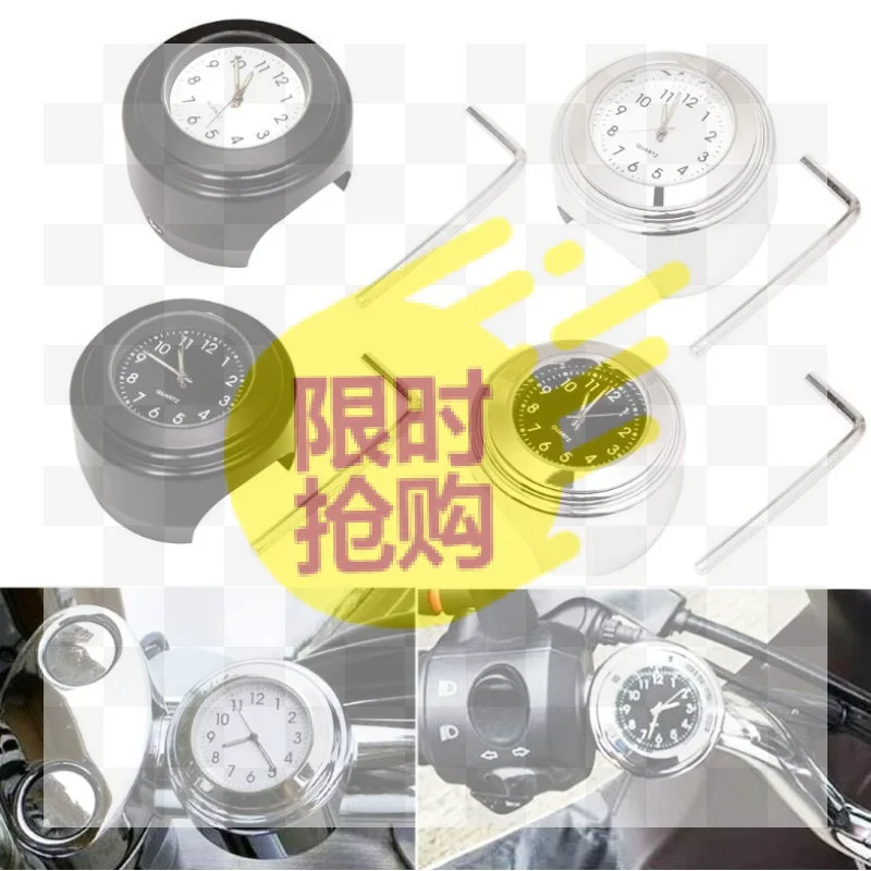 【CMO】 Temp Gauge Motorcycle Handlebar Mount Clock Motorcycle Watch Waterproof Universal 22-25.4mm Luminous Clock