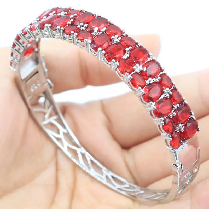 Buy 5 Get 1 Free 65x12mm Beautiful Red Ruby Green Tsavorite Garnet Swiss Blue Topaz Kunzite Women Silver Bangle Bracelet 7.5inch