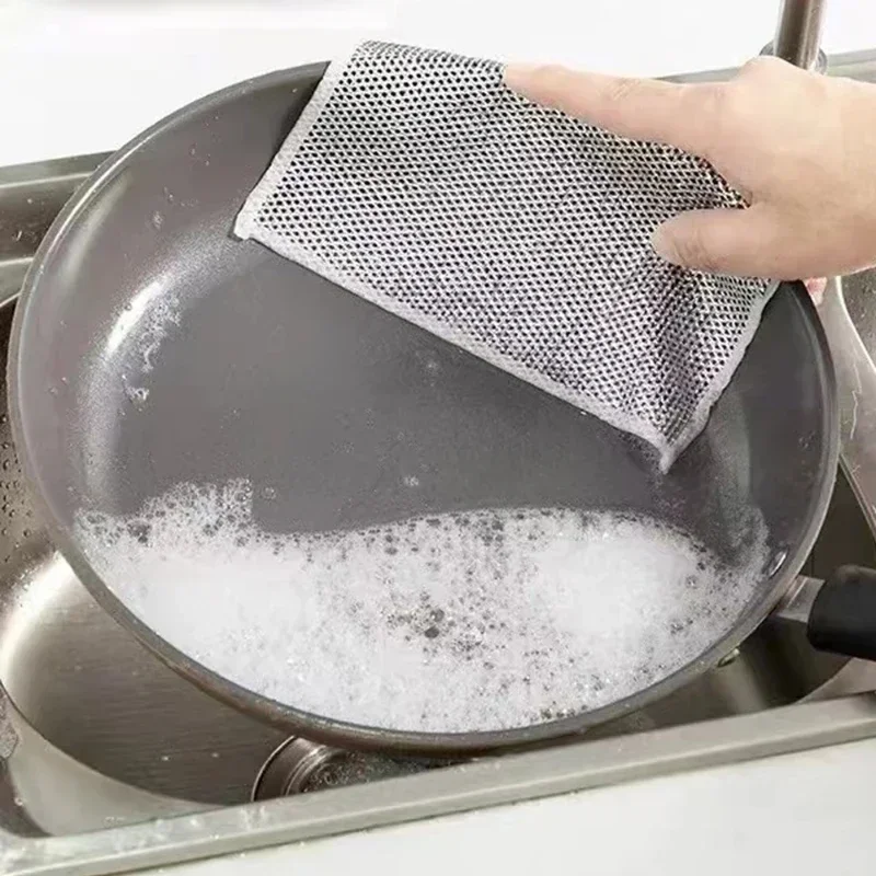 Metal Steel Wire Cleaning Cloth Silver Mesh Thickened Rags Non-Scratch Scrubber Wipes Non Stick Oil Kitchen Dish Washing Towel