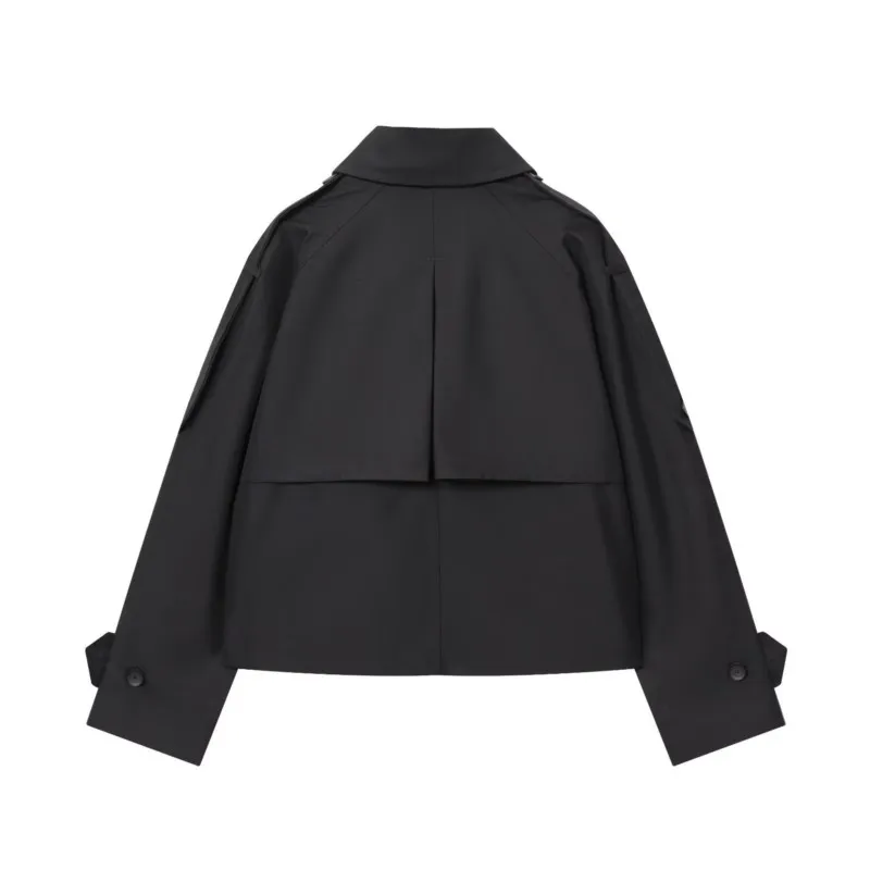 Vrouwen Double Breasted Korte Jas Casual Korte Waterafstotende Trenchcoat Lange Mouw Revers Damesjassen Vrouwelijke Tops