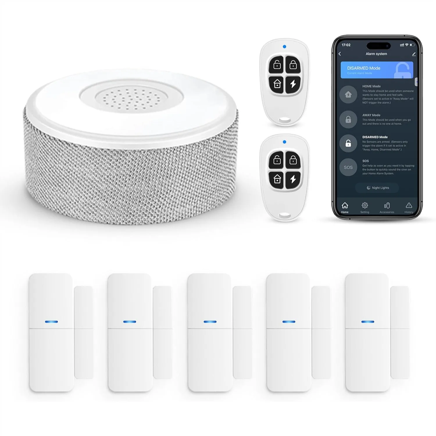 

WiFi Door Alarm System, DIY Smart Home Security, Phone App Alert, 8-Piece Kit, Works with Alexa