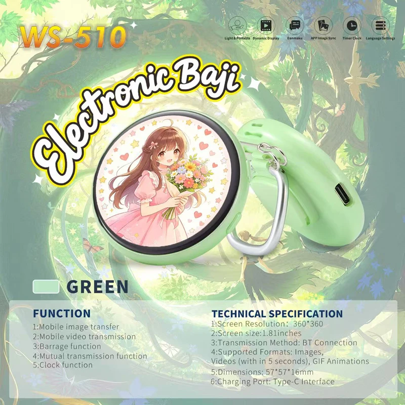 Electronic Badge Mini Digital Pin HD Color Screen Bluetooth Connected Custom GIF Type-C Charging Decor Brooch For Anime Fans