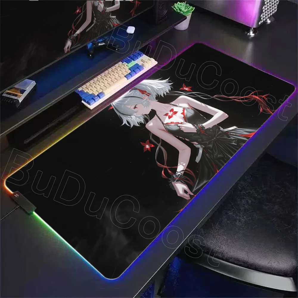 RGB LED Wuthering Waves CAMELLYA Mouse Pad Cartoon Rubber Large Mouse Pad Computer Office Keyboard E-sports Speed Game Desk Mat