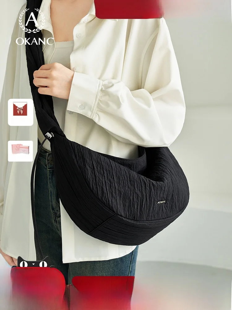 

Aokang Dumpling ape oulder Bag Large Capaci Commuter Bag Sli Briti Sle Women's Handbag Soft Comfortable Fabric