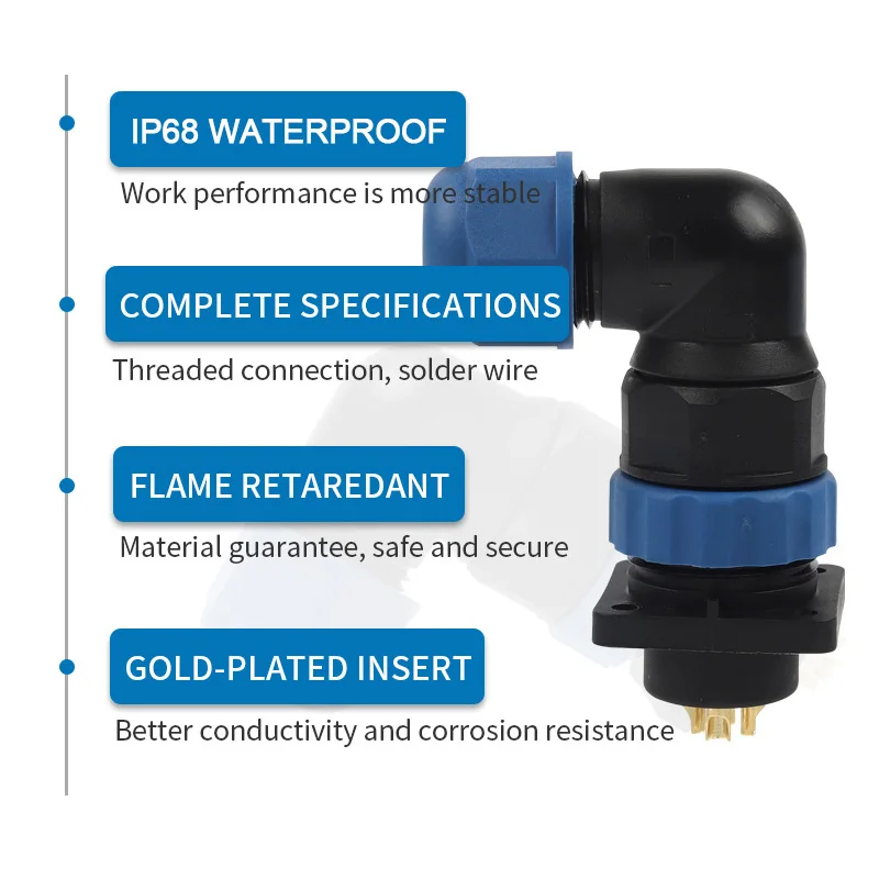 SP20 IP68 Waterproof Connector Elbow Square 4 holes Panel Male Female Plug Socket welding Wire Cable Aviation Connector DIY GO