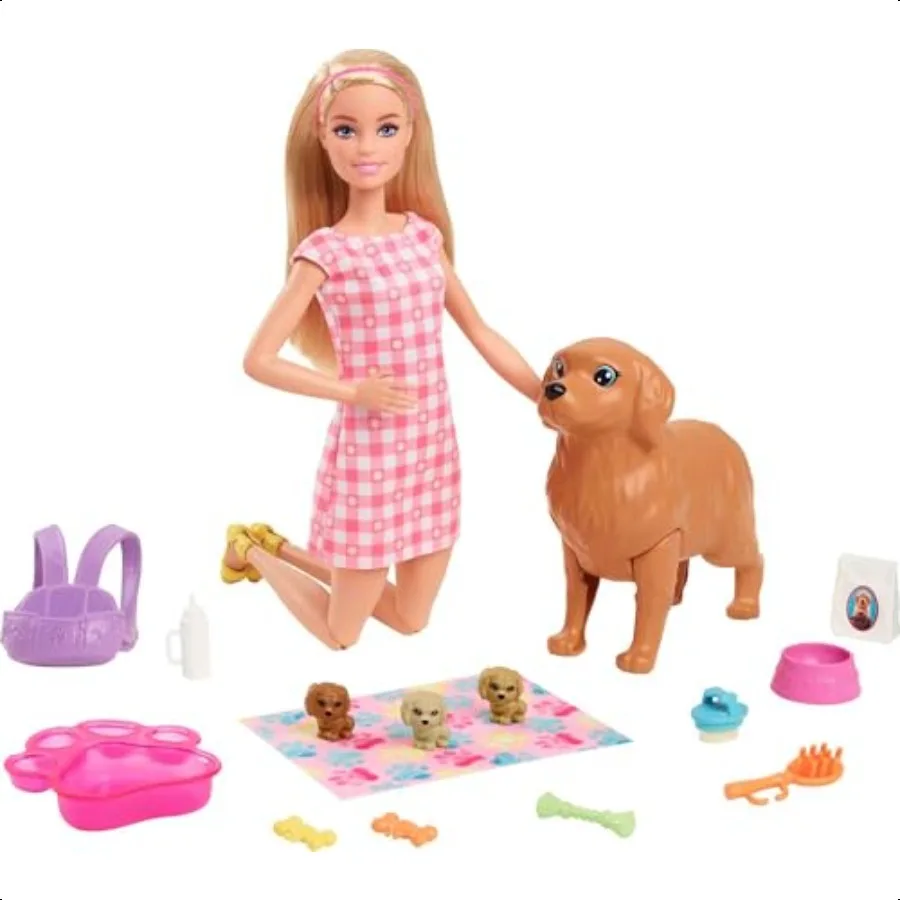 

Doll Pets Set Blonde with Mommy Dog 3 Newborn Puppies with ColorChange Feature Pet Accories