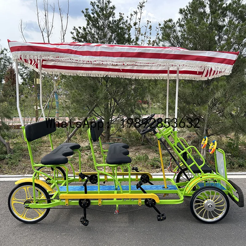 Hys four-person double-row pedal bicycle scenic spot sightseeing car park four-seater four-wheel