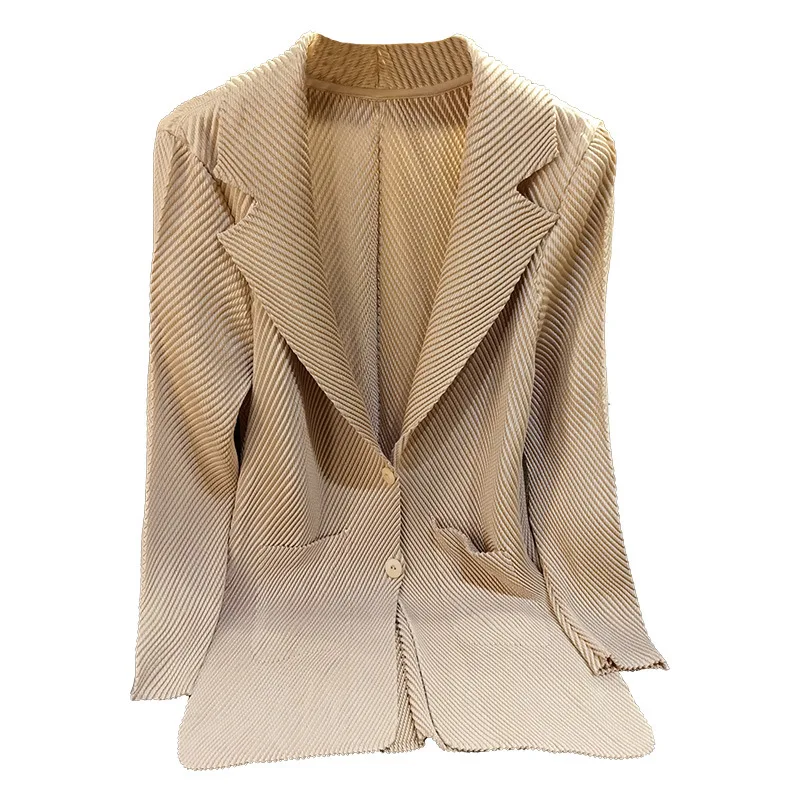 Miyake Pleated Autumn New Simple Solid Color Dragon Scale Pleated Suit Jacket Commuter Two-button Long-sleeved Cardigan Female