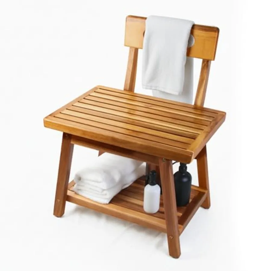 

Shower Bench Stool Waterproof with Storage Shelf for Inside Shower Spa Bath Seat in Bathroom Acacia Shower Chair for Elderly an