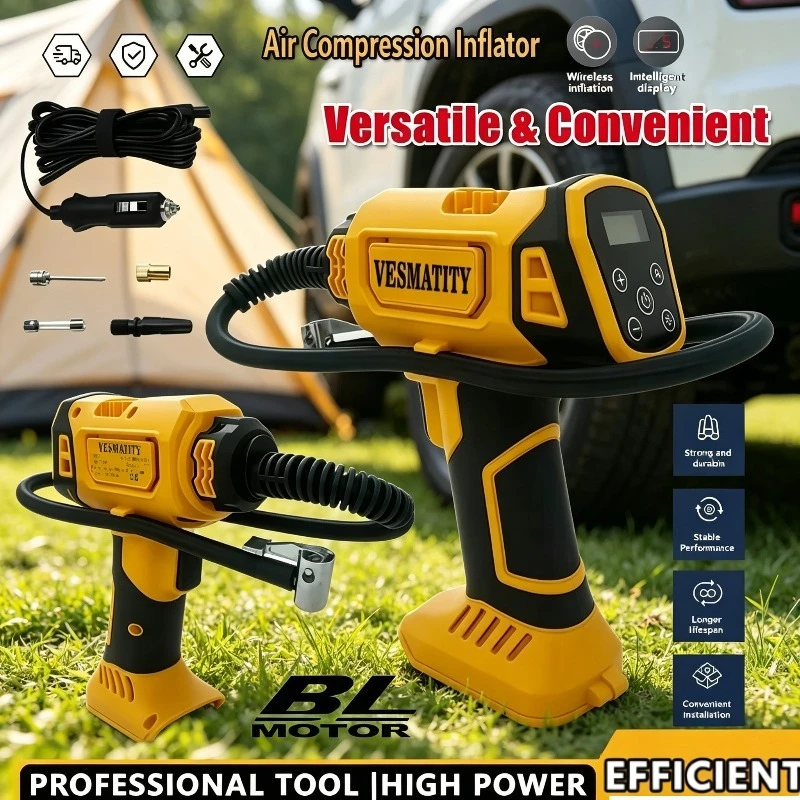 Electric Air Pump Compressor Automatic with Digital Pressure Gauge for Car Tire Inflator Cordless Rechargeable Handheld