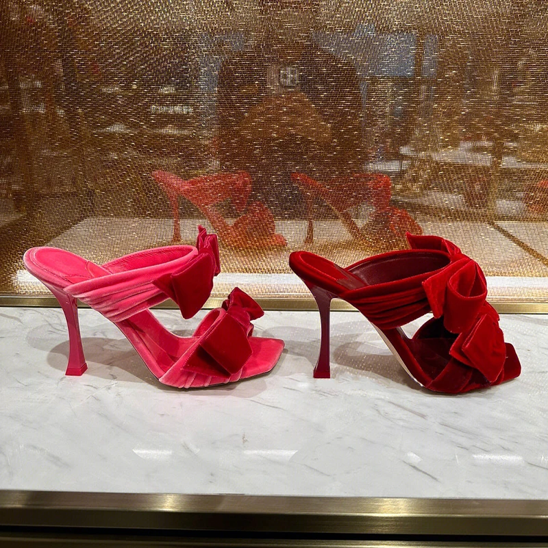 

Bow Sandals 2025 New Sandals Square Head Open-toed Stiletto Women's High Heels