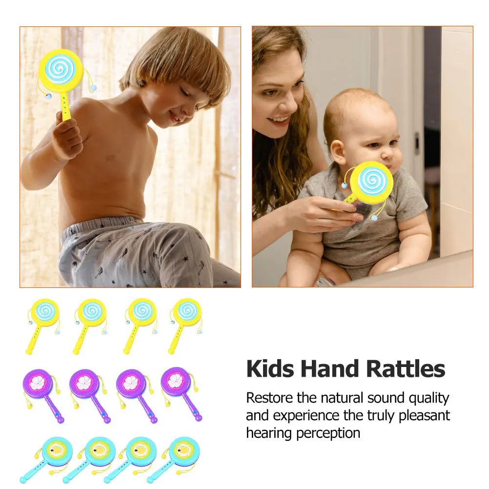 Hochet pour tout-petits, 12 pièces, tambour à main à motifs de dessin animé pour bébé, Shakers éducatifs pour nourrissons, améliore le développement de la Coordination