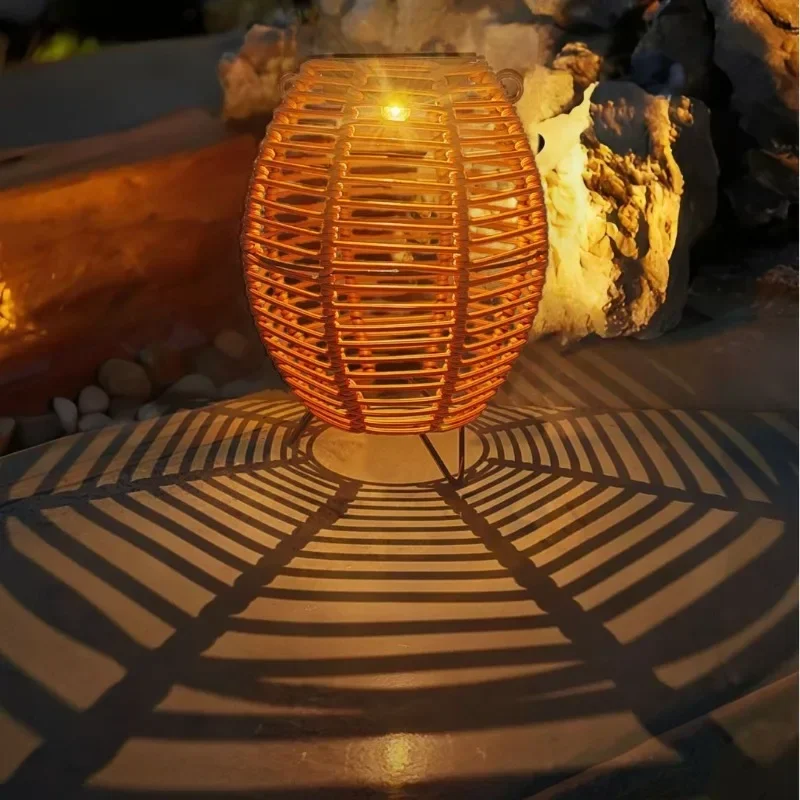 Outdoor Solar Imitation Rattan Lantern Courtyard Balcony Garden Decoration Candle Lights Creative Atmosphere Bamboo Chandelier