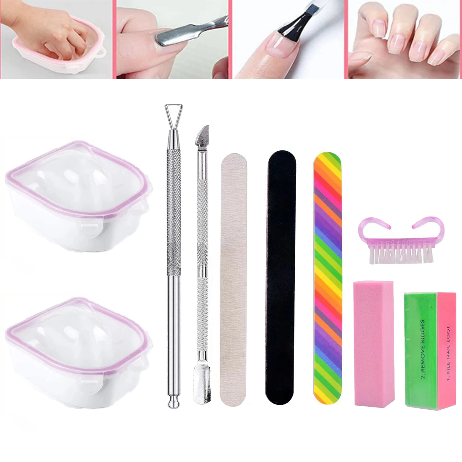 

Двухслойная чаша для замачивания ногтей, щетка для чистки маникюра, пилочка для ногтей и полоска для полировки, набор инструментов для маникюра и маникюра, 10 шт.