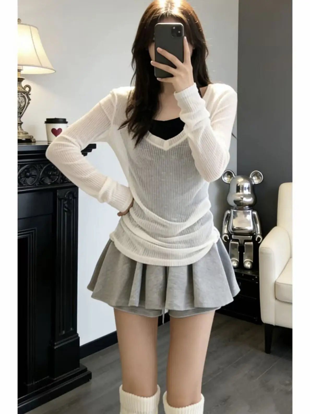 Spring Fashion Women's Long Sleeve Sun Protection Cover up Slimming Tank Top And Shorts Two Piece Set Comfortable Breathable ...